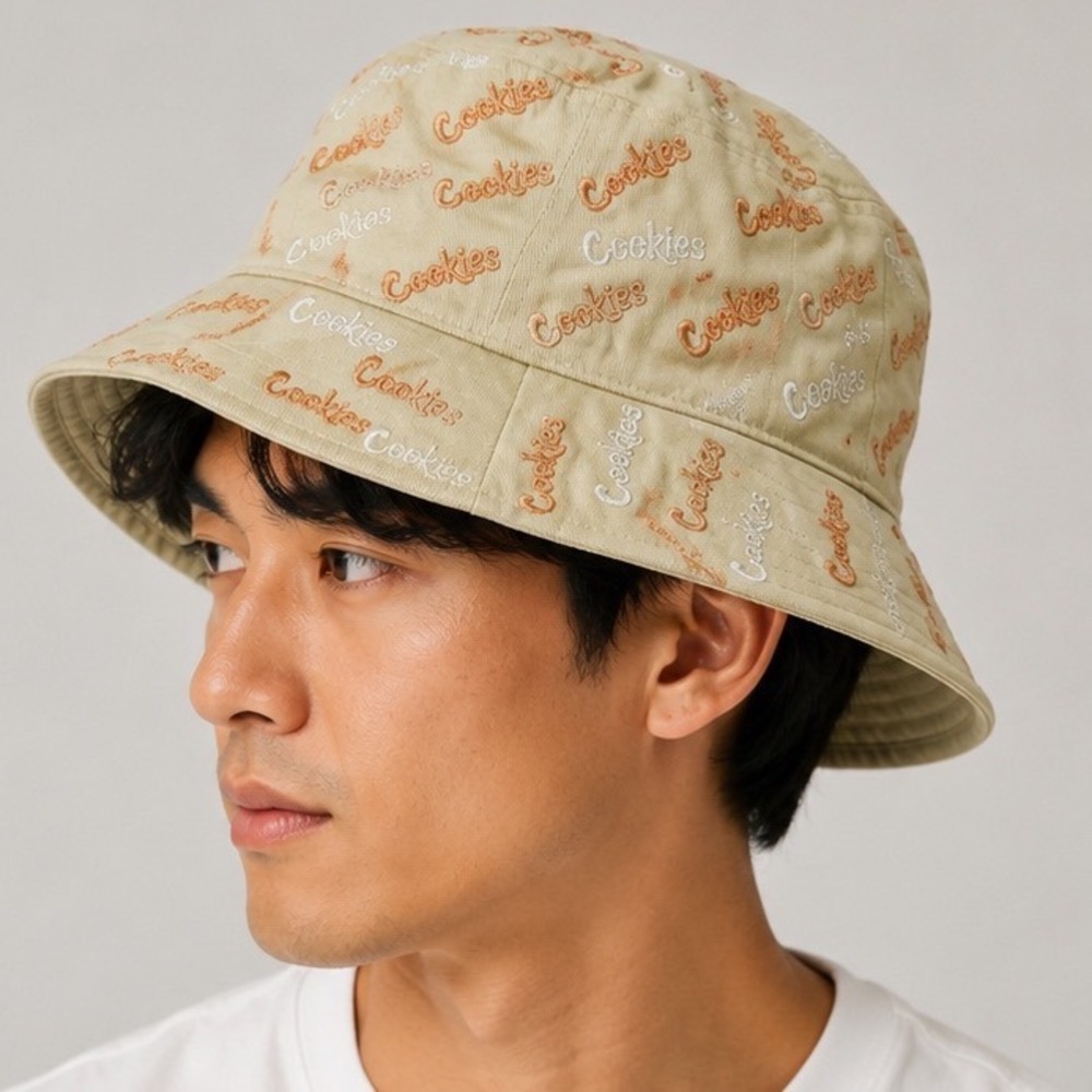 Cookies SF Bucket Hat Pale Yellow All Over Embroidered Logo Streetwear S/M